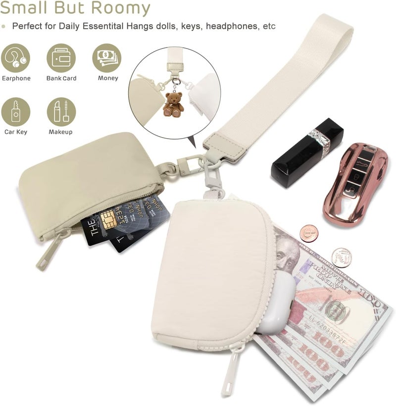 Viverte Mini Zip Around Keychain Wristlet Wallets Small Portable Dual Pounch Wristlet Detachable Coin Purse Pocket Gifts for Women Travel Sports Outdoors(Khaki+Cream White) - Image 4